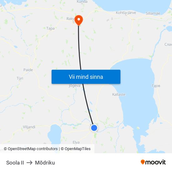 Soola II to Mõdriku map