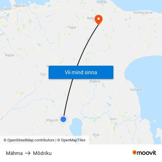 Mähma to Mõdriku map