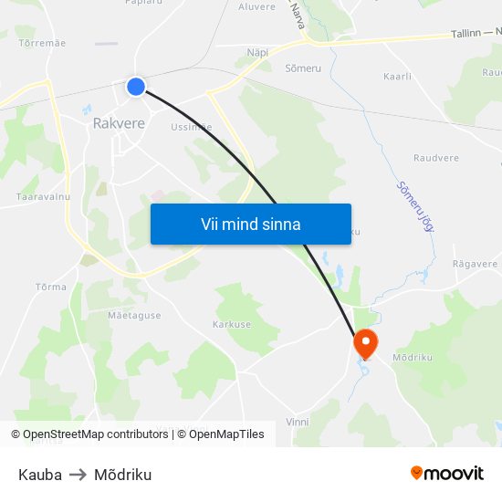 Kauba to Mõdriku map