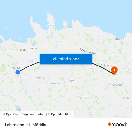 Lehtmetsa to Mõdriku map