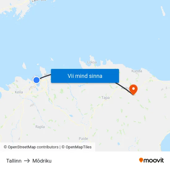 Tallinn to Mõdriku map