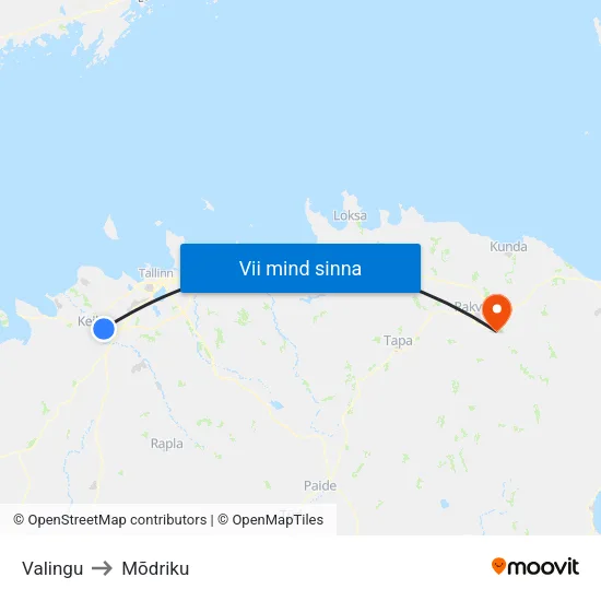 Valingu to Mõdriku map