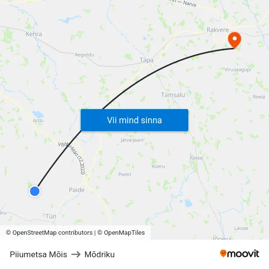Piiumetsa Mõis to Mõdriku map