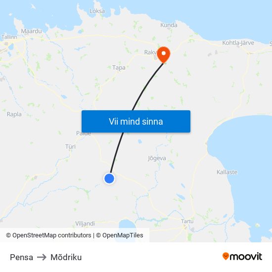 Pensa to Mõdriku map