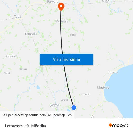 Lemuvere to Mõdriku map
