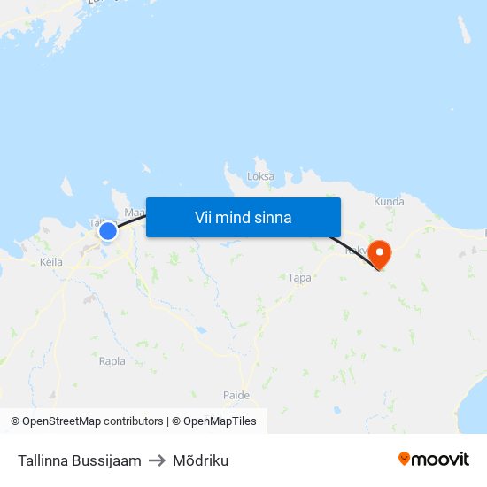 Tallinna Bussijaam to Mõdriku map