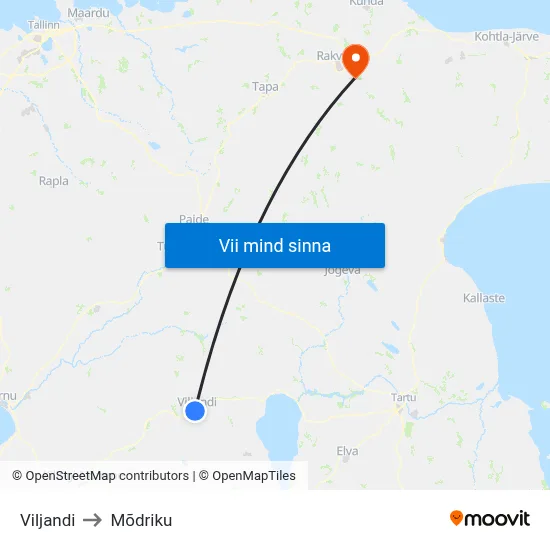 Viljandi to Mõdriku map