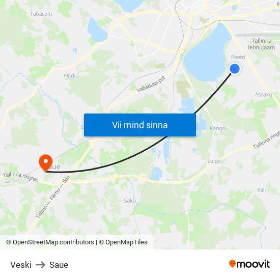 Veski to Saue map