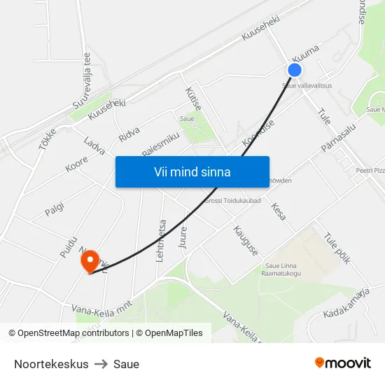 Noortekeskus to Saue map