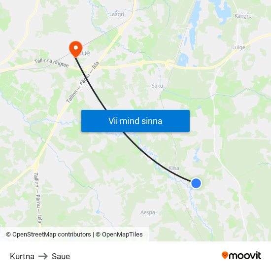 Kurtna to Saue map