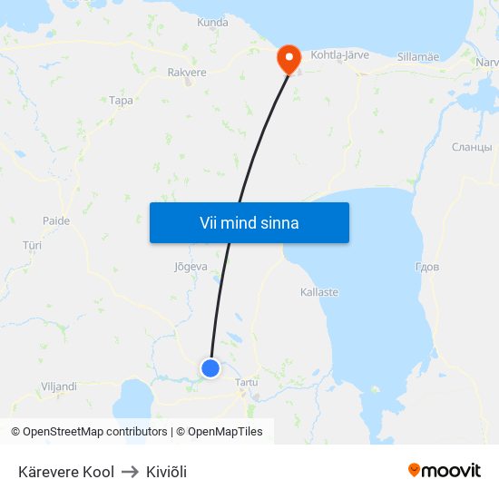 Kärevere Kool to Kiviõli map