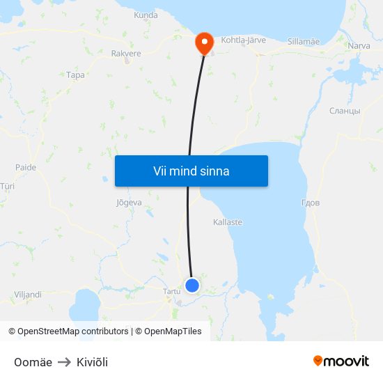 Oomäe to Kiviõli map