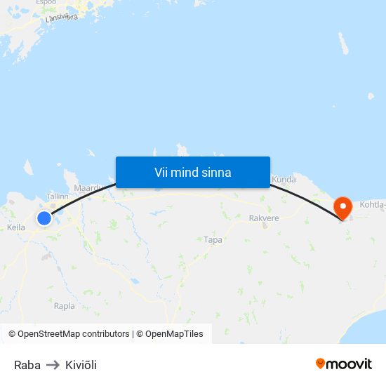 Raba to Kiviõli map