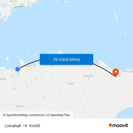 Linnahall to Kiviõli map