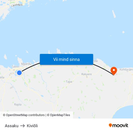 Assaku to Kiviõli map