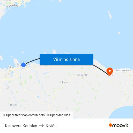 Kallavere Kauplus to Kiviõli map