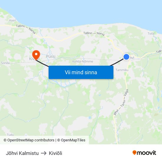 Jõhvi Kalmistu to Kiviõli map