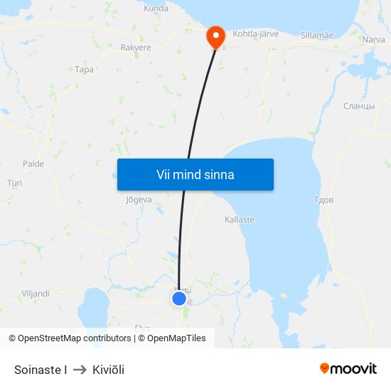 Soinaste I to Kiviõli map