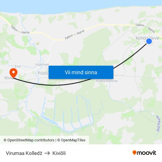 Virumaa Kolledž to Kiviõli map