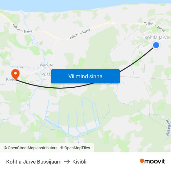 Kohtla-Järve Bussijaam to Kiviõli map