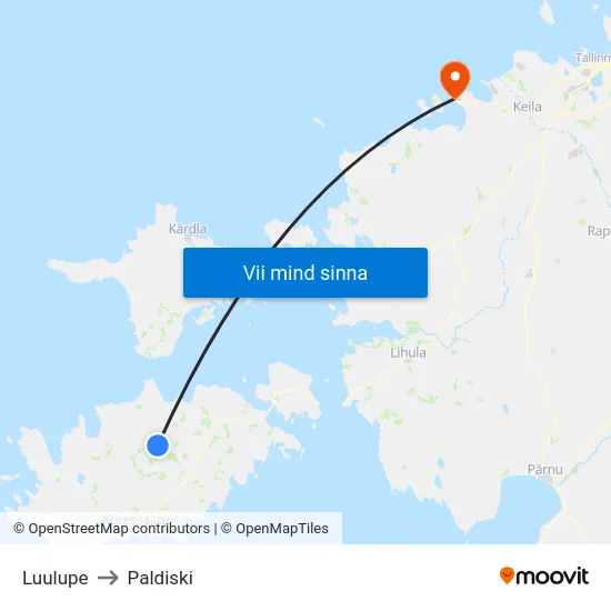 Luulupe to Paldiski map