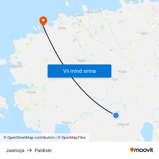 Jaanioja to Paldiski map