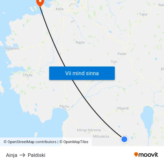 Ainja to Paldiski map