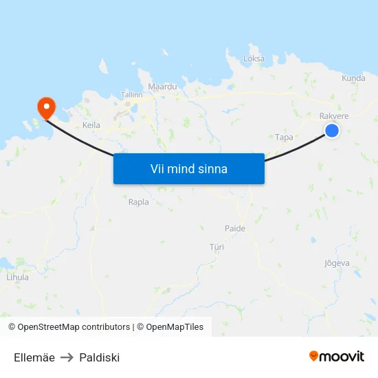 Ellemäe to Paldiski map