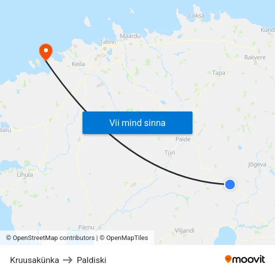 Kruusakünka to Paldiski map