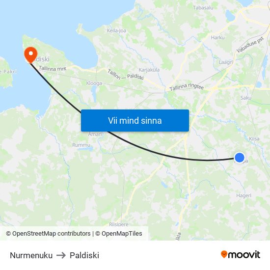 Nurmenuku to Paldiski map