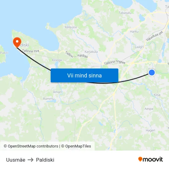 Uusmäe to Paldiski map
