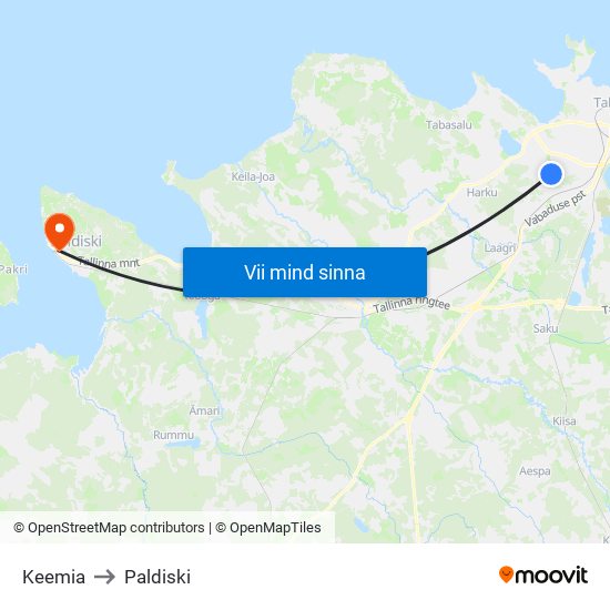 Keemia to Paldiski map