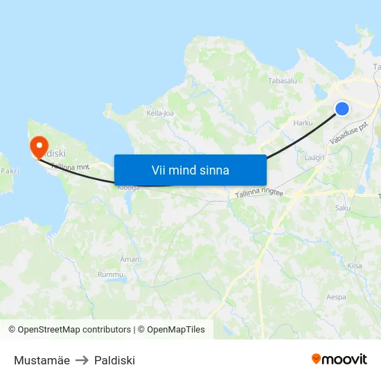 Mustamäe to Paldiski map