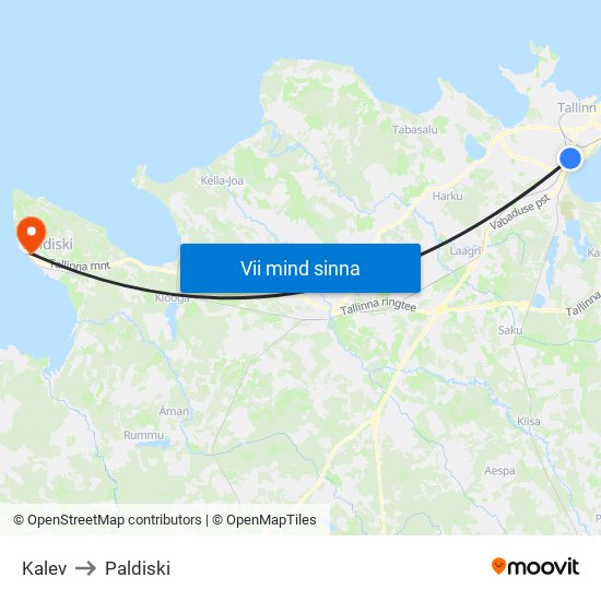 Kalev to Paldiski map