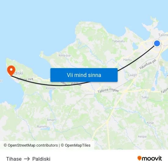 Tihase to Paldiski map