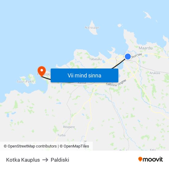 Kotka Kauplus to Paldiski map