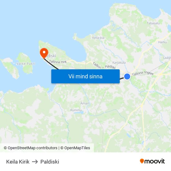 Keila Kirik to Paldiski map