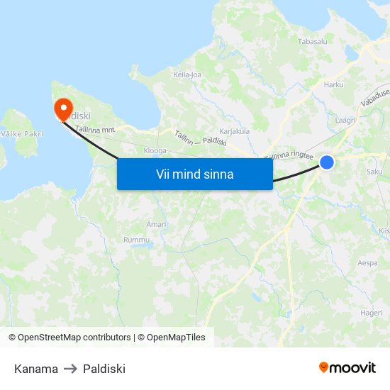 Kanama to Paldiski map