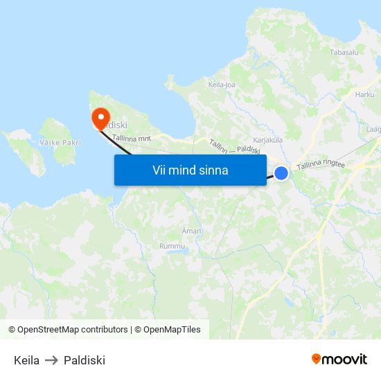 Keila to Paldiski map