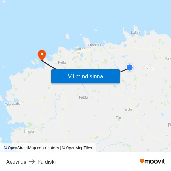 Aegviidu to Paldiski map