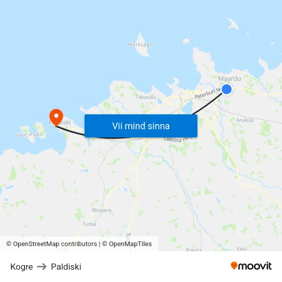 Kogre to Paldiski map