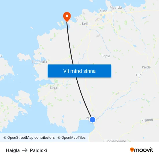 Haigla to Paldiski map