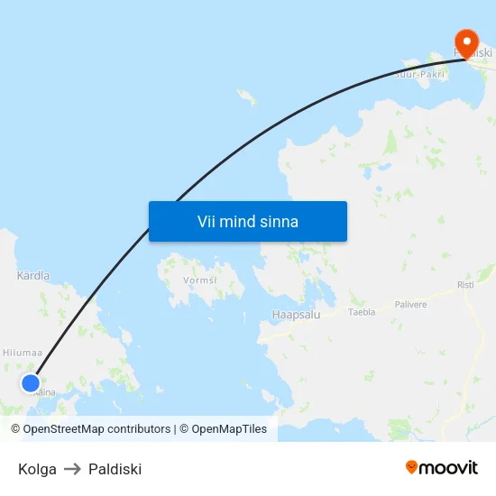 Kolga to Paldiski map