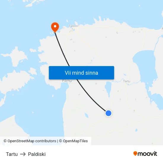 Tartu to Paldiski map