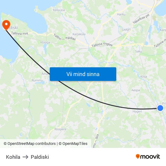 Kohila to Paldiski map