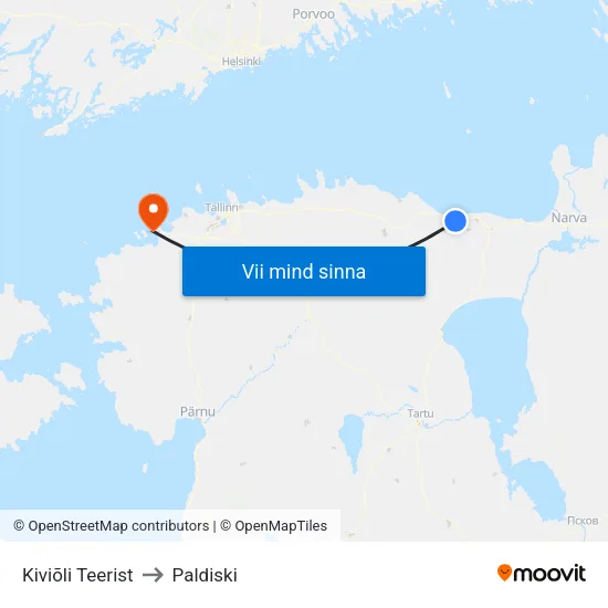 Kiviõli Teerist to Paldiski map