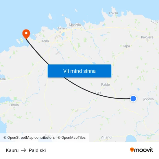 Kauru to Paldiski map