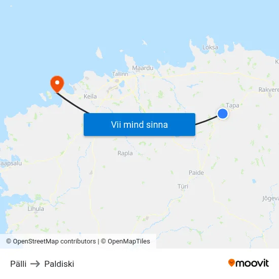 Pälli to Paldiski map