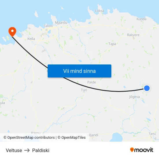 Veltuse to Paldiski map