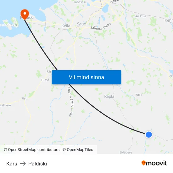 Käru to Paldiski map